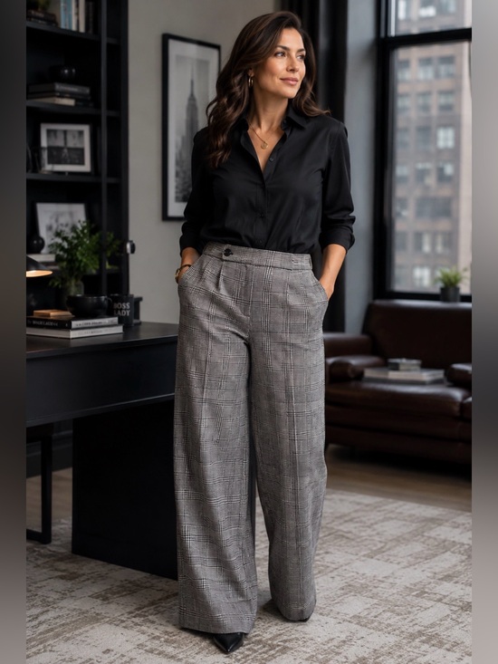 Lauren Ralph Lauren Pants - Lauren Ralph Lauren Black Ivory Glen Plaid Wide Leg Trousers 22W Lavender Accent